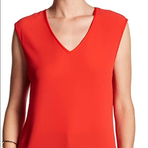 VINCE CAMUTO Tank VNeck Textured Crepe V Front & Knit Back Bright Red NWOT M - Picture 7 of 8